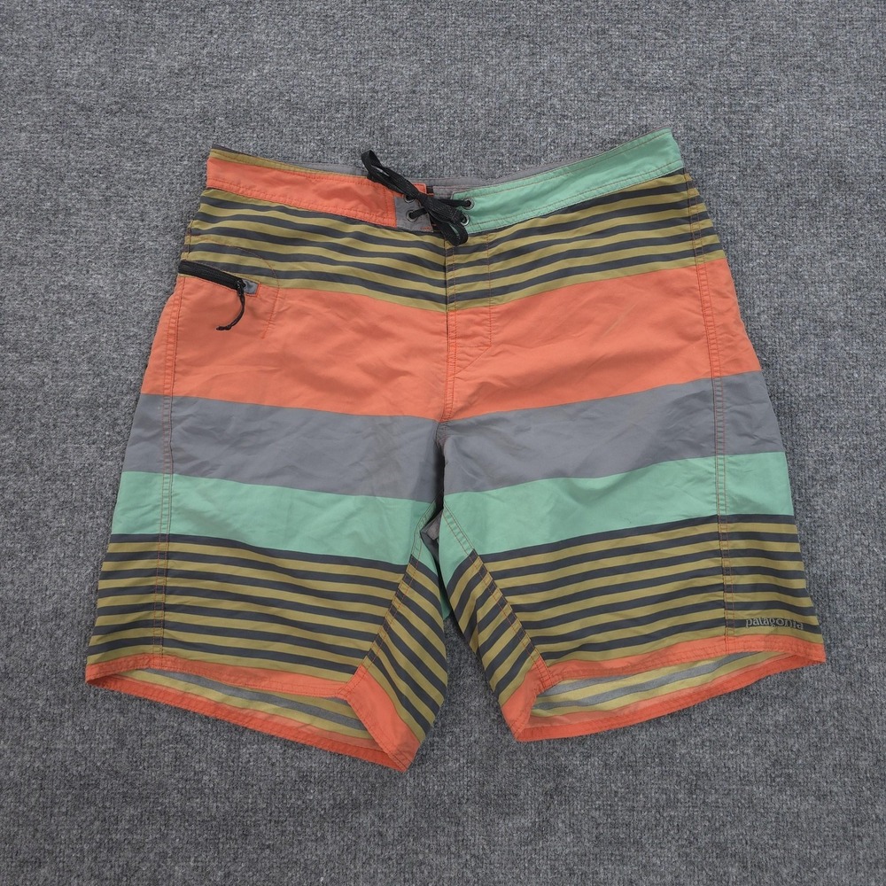 Patagonia‎ Board Shorts Mens 38 Multicolor Stripe Stretch Planing Swim Beach